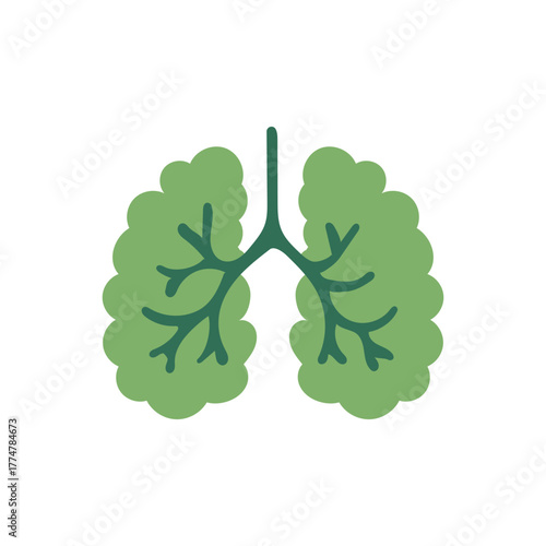 Eco lungs icon. Lungs shaped from leaves, symbolizes clean air, breathing health, and environmental care.