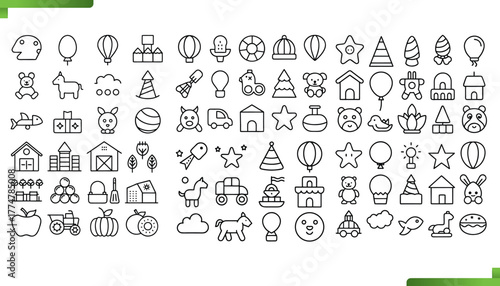 Collection of simple outline icons for various objects and concepts