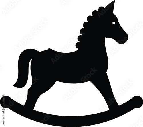 Classic black silhouette of a wooden rocking horse toy