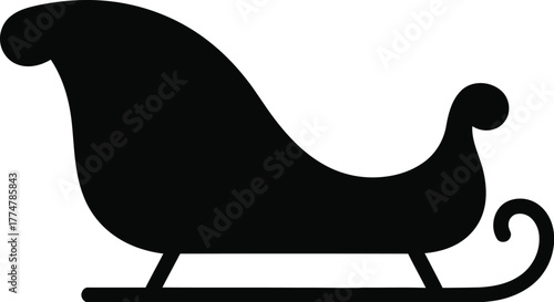 Classic black silhouette of santa claus sleigh on white background