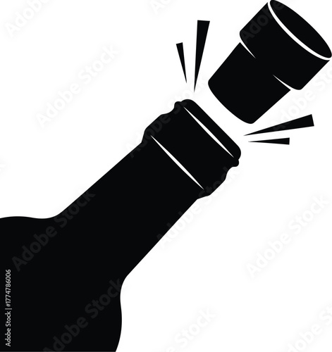 Champagne bottle cork popping open with celebratory burst
