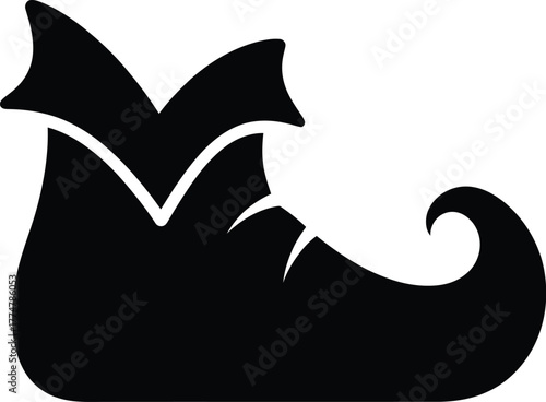 Stylized silhouette of a jester shoe with a curled toe