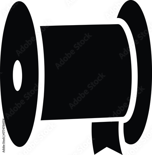 Simple black silhouette of a spool of ribbon or thread