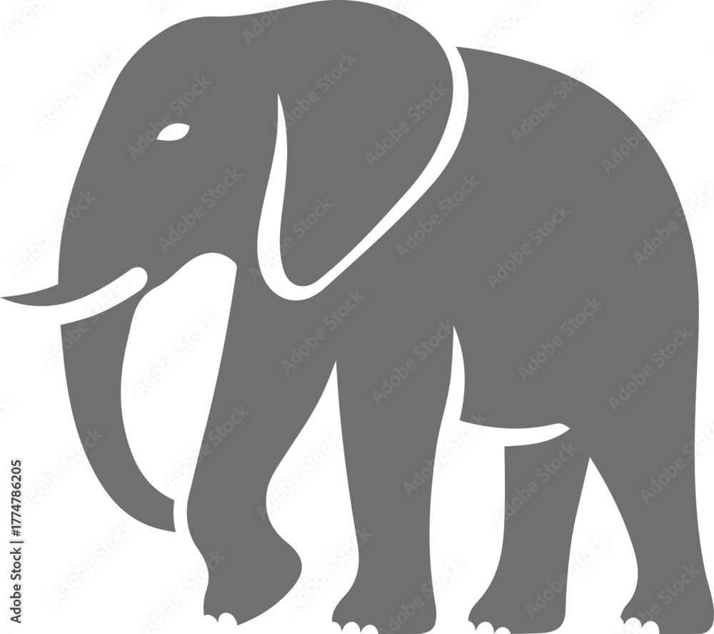 Fototapeta premium Grey silhouette of an elephant walking animal, Gentle elephant vector illustration