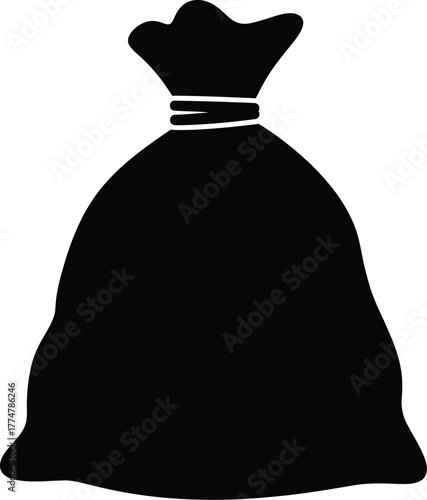 Simple black silhouette of a tied drawstring bag