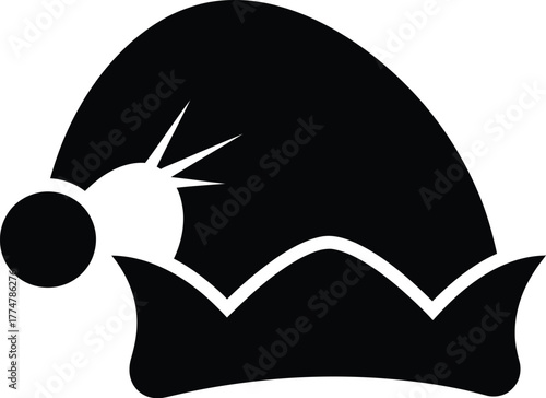 Black silhouette of a festive elf hat with a pom pom
