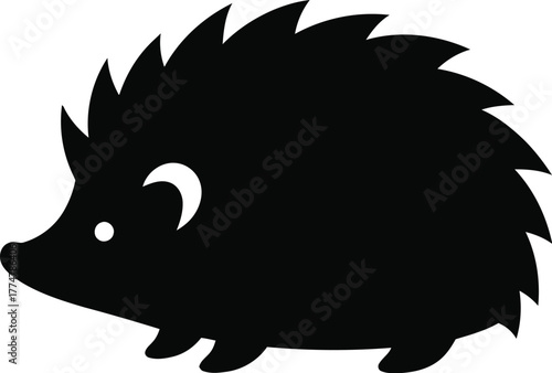 Simple black silhouette of a cute hedgehog facing left