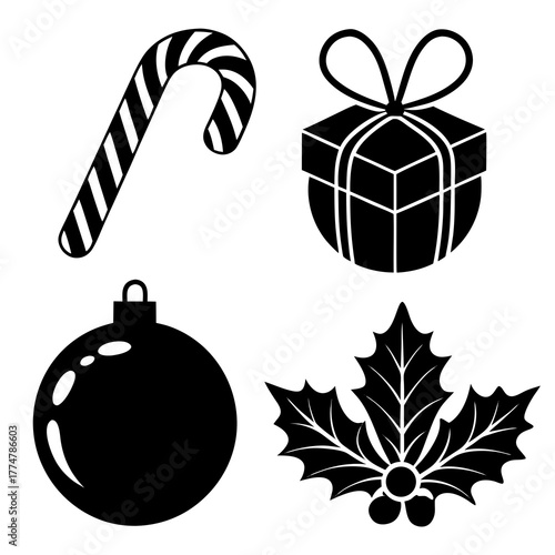 Vector Christmas element silhouettes ideal for digital design, printables, and winter crafts.