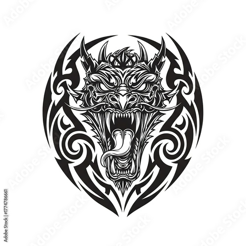 Unleash the mythical beast with this ferocious dragon tattoo design, perfect for edgy apparel, bold logos, or striking fantasy-themed projects that demand attention