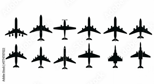 Set of airplane silhouettes top view vector illustration perfect for travel and transportation infographics and design elements
