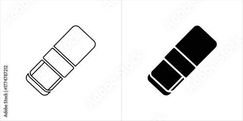 Eraser icon, black and white outline