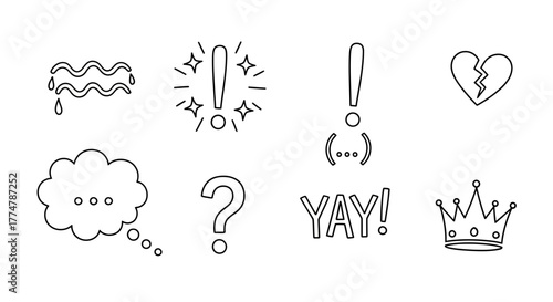 Expressive emotion icons for websites and social media, conveying feelings like sadness, excitement, curiosity, joy, and royalty in a modern style