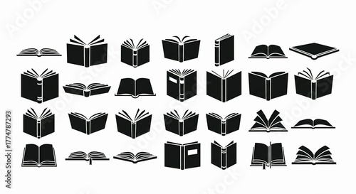 Set of book icons simple flat vector glyph design perfect for education library or literature-themed web and mobile apps