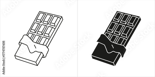 Chocolate bar with wrapper on