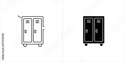 Two lockers, one outlined and one solid black, representing storage or personal space