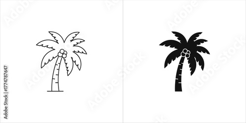 Pair of palm tree icons, one outline and one silhouette