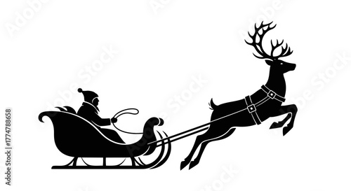 Santa Claus in sleigh flying with reindeer winter holiday travel delivery transport icon vector illustration