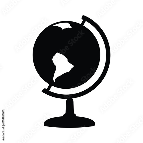Silhouette globe with stand showing the American continent as a symbol for geography