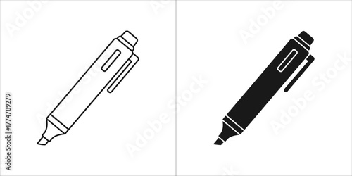 Outline and solid black silhouette of a highlighter pen