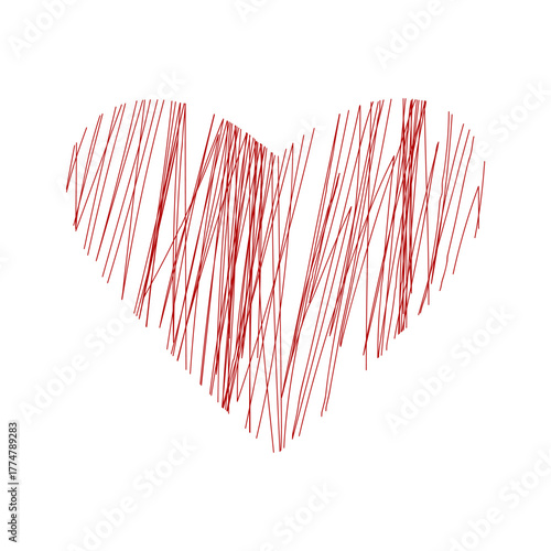 Scribble heart symbol for Valentine's Day, love, dating apps and wedding design. Hand drawn romantic sketch, vector illustration
