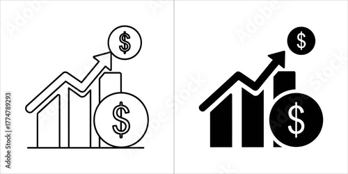 Line graph showing financial growth with dollar signs