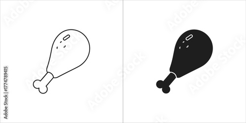 Outline and filled silhouette of a chicken leg