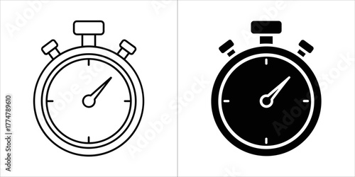 Outline and filled silhouette of a stopwatch