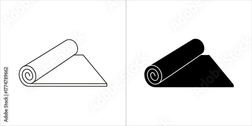 Outline and filled silhouette of a rolled yoga mat