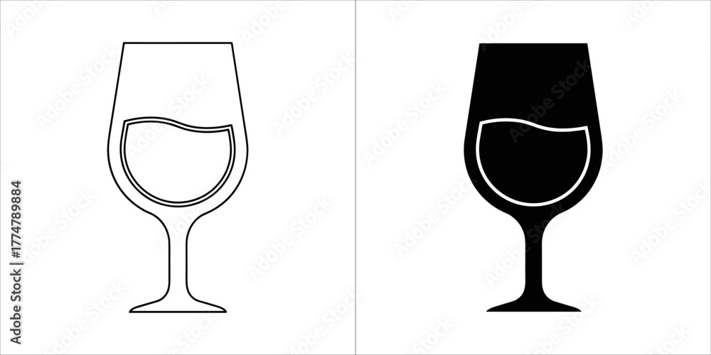 Obraz premium Wine glass with liquid, one outlined and one solid black