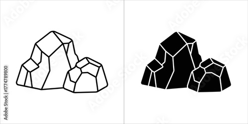 A cluster of rocks, shown in outline and solid black on a