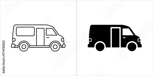 Van or minivan in outline and solid black