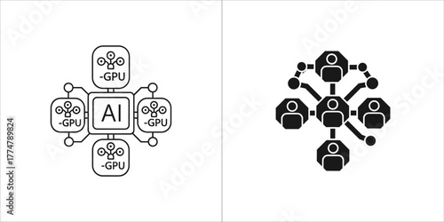 Ai and gpu network diagram connected to people icons, representing artificial intelligence and collaboration