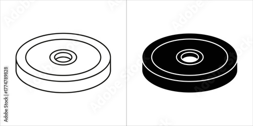 Outline and solid black silhouette of a weight plate