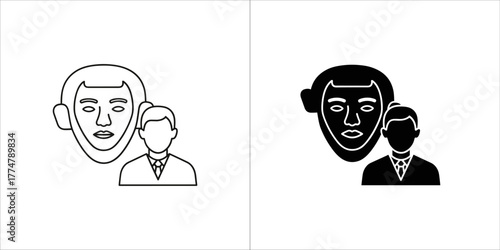 Icon representing artificial intelligence or a mask, with a person icon, symbolizing identity or persona