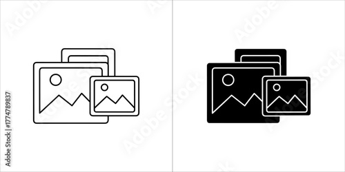 Icons depicting multiple images or pictures, representing a gallery, collection, or photo album