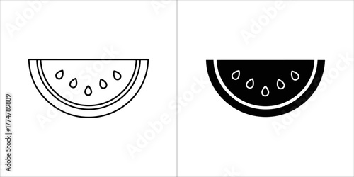 Watermelon slice icon in outline and solid black on