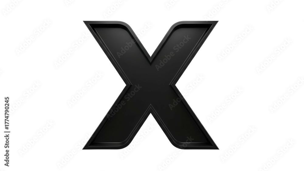 Obraz premium Black 3D Letter X on Transparent Background Modern Graphic Design