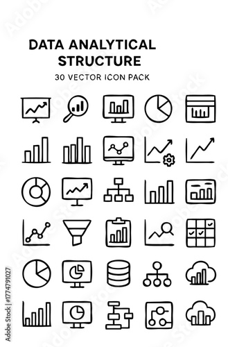 Data Analytics Vector Line Icon Set – Business, Statistics, Dashboard, Chart, Report, AI, Technology
