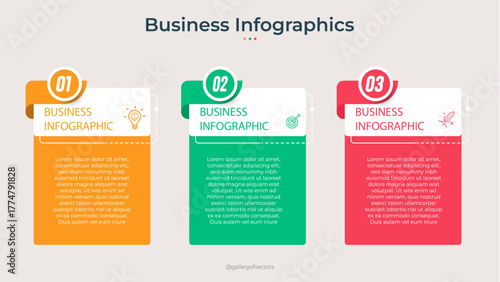 three colorful elements with text placed inside table. Concept of SWOT-analysis template or strategic planning technique. Infographic design template. Vector illustration.