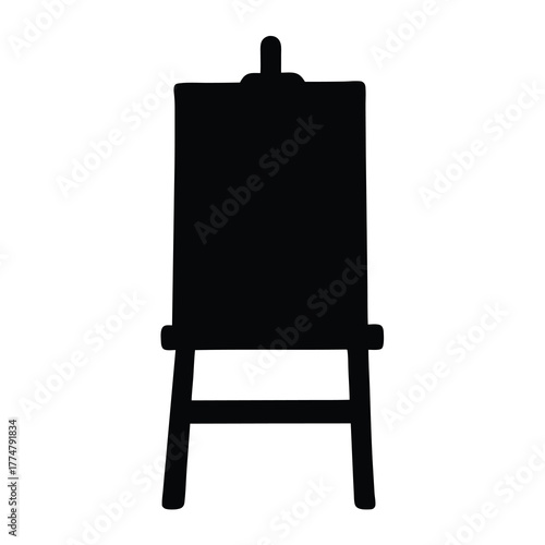 Black silhouette of an artist's easel with blank canvas ready for painting