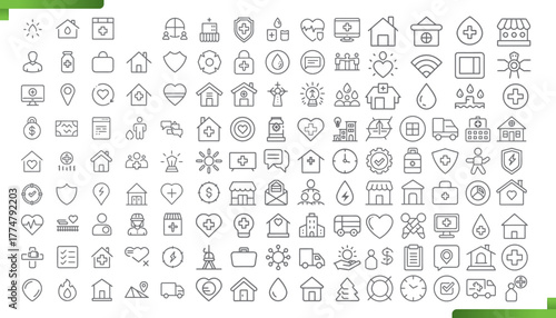 Collection of hand drawn doodle icons representing various objects and concepts in a grid layout