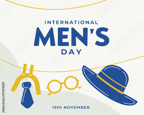 International Mens Day Illustration with Tie Glasses and Hat on 19th November Celebration Background