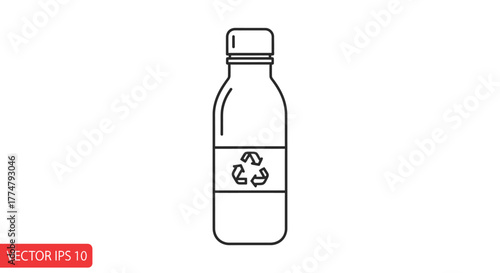 Outline vector icon of a plastic bottle with a recycling symbol, embodying environmental conservation, sustainable practices, and responsible waste management for a greener future