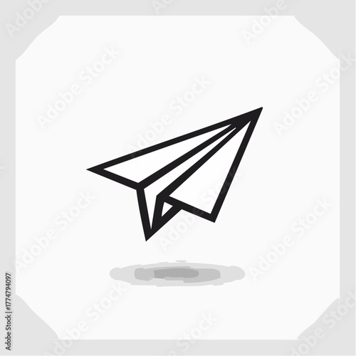 Simple black and white paper airplane icon against a bright background