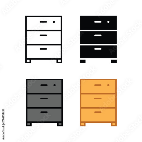 Minimalist File Cabinet Icons in Four Styles