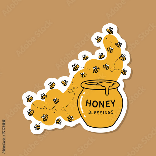 Cute Honey Pot with Bees and Honey Drip.