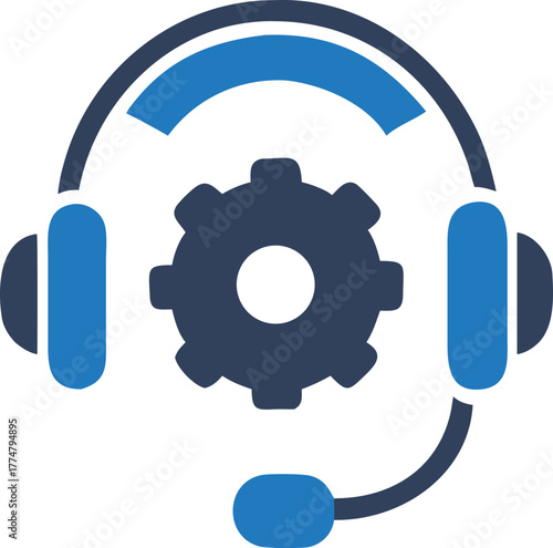 A headset and gear icon display a technical support service concept nicely