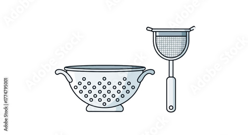 Straining Tools, Culinary Home, Illustration, Clean Environment, Top View, Cooking Essentials