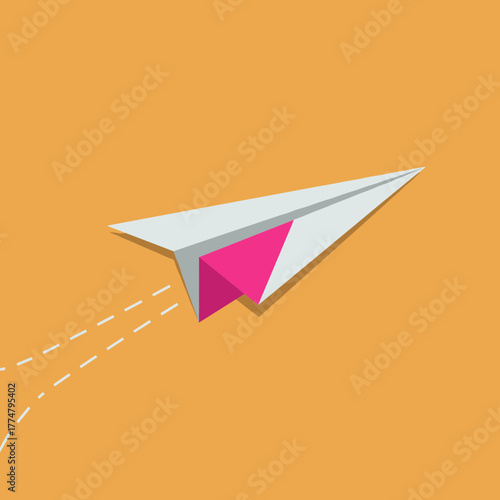 Origami paper airplane flying through the air.