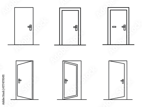 Open and close door icon set vector. access, exit symbol. vector illustration.